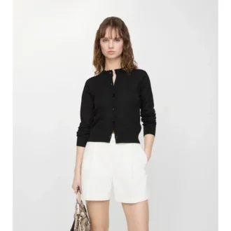 Cardigan in lana e seta a quadri