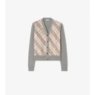 Cardigan in lana e seta con inserti a quadri