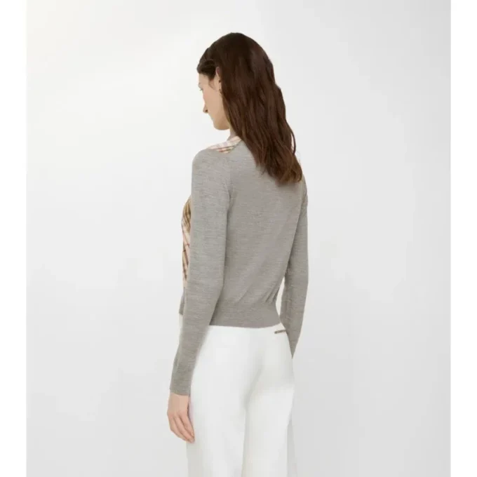 Cardigan in lana e seta con inserti a quadri