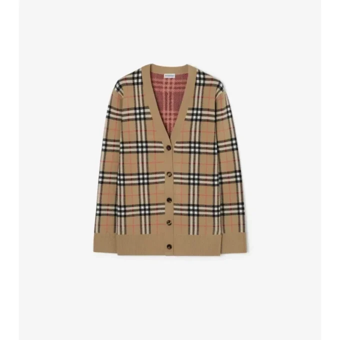 Cardigan in misto cotone e lana a quadri