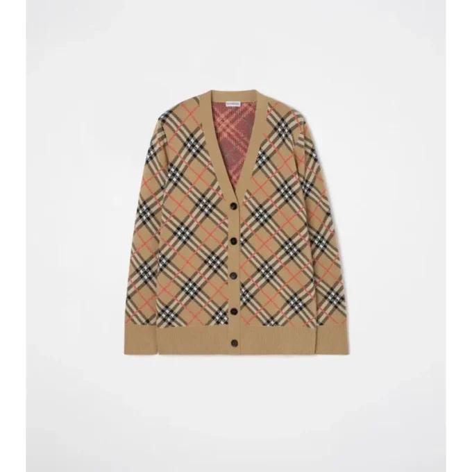Cardigan in misto cotone e lana a quadri