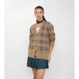 Cardigan in misto cotone e lana a quadri