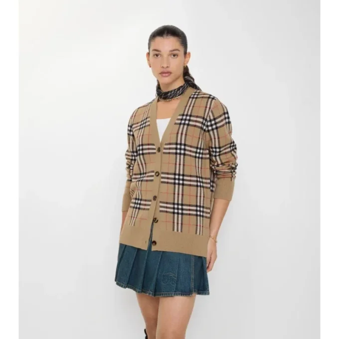 Cardigan in misto cotone e lana a quadri