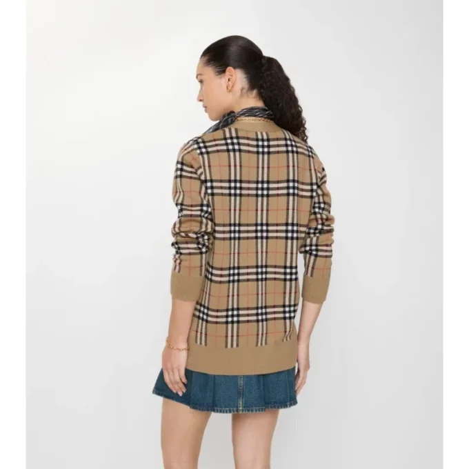 Cardigan in misto cotone e lana a quadri