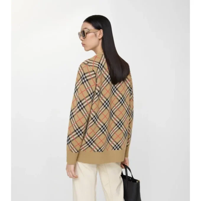 Cardigan in misto cotone e lana a quadri
