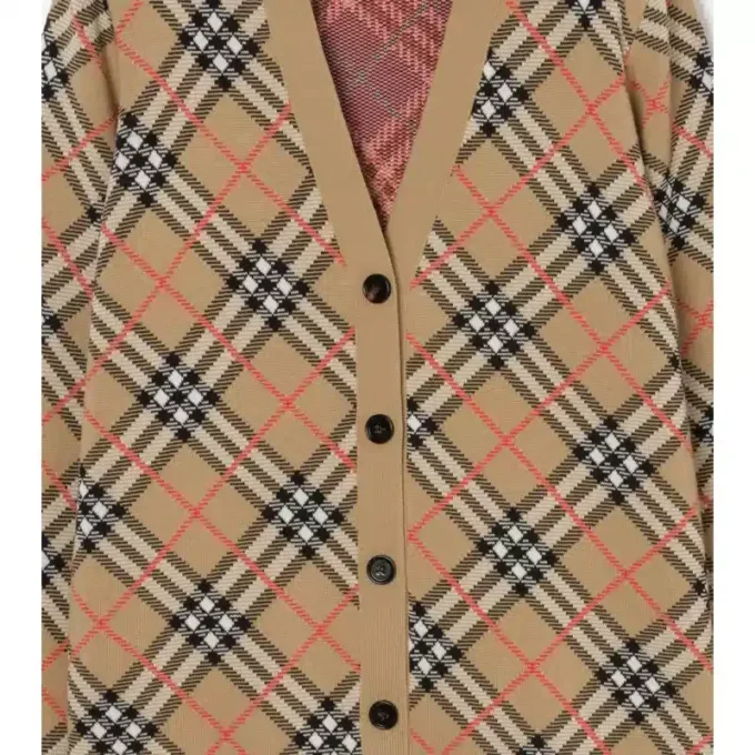 Cardigan in misto cotone e lana a quadri