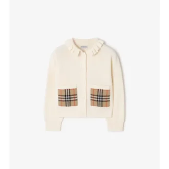 Cardigan in misto cotone e lana con tasche a quadri
