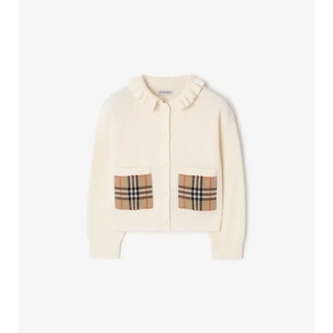 Cardigan in misto cotone e lana con tasche a quadri