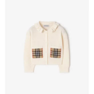 Cardigan in misto cotone e lana con tasche a quadri