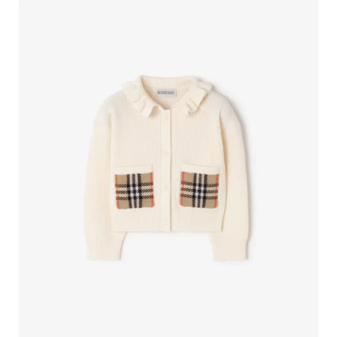 Cardigan in misto cotone e lana con tasche a quadri
