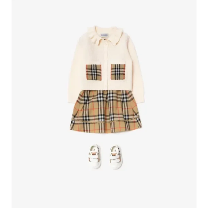 Cardigan in misto cotone e lana con tasche a quadri