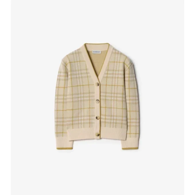 Cardigan in misto lana con motivo a quadri metallizzati