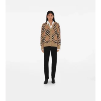 Cardigan in misto lana e mohair con motivo a quadri