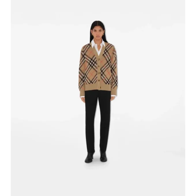 Cardigan in misto lana e mohair con motivo a quadri