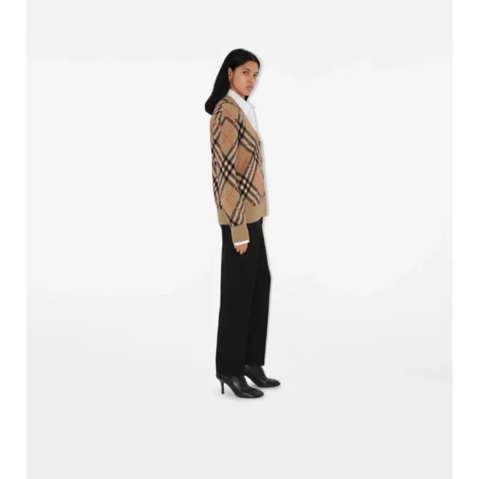 Cardigan in misto lana e mohair con motivo a quadri