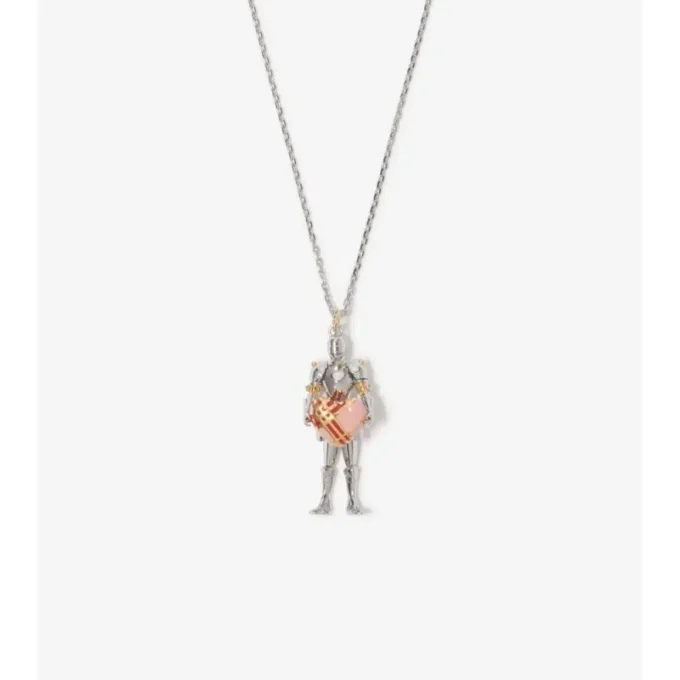 Collana con ciondolo a forma di cuore e cavaliere 