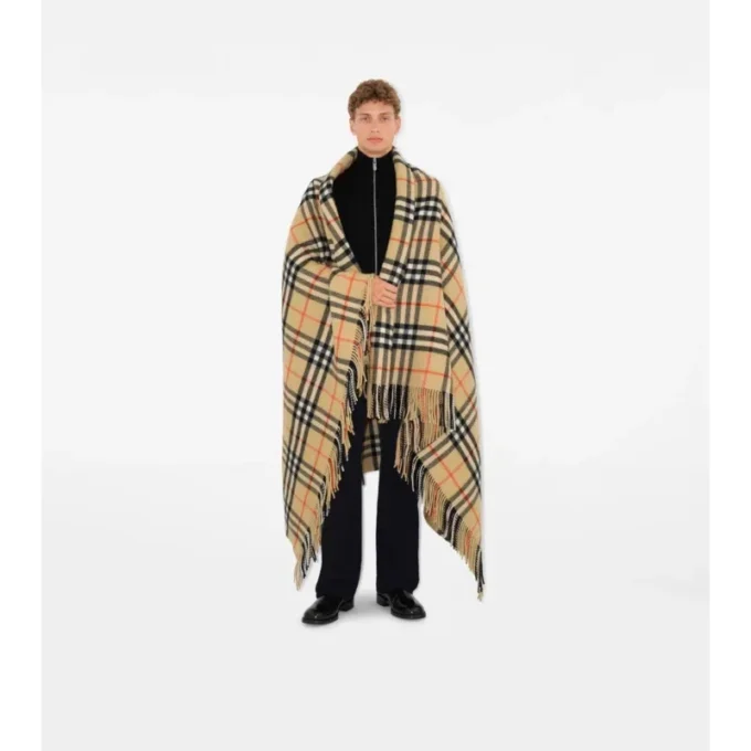 Coperta in lana e cashmere con motivo a quadri