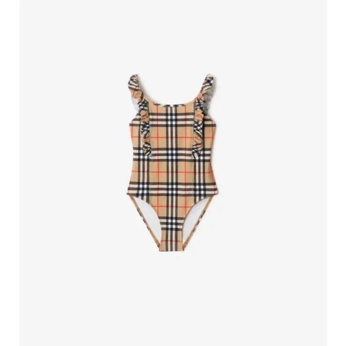 Costume da bagno a quadri con bordi arricciati