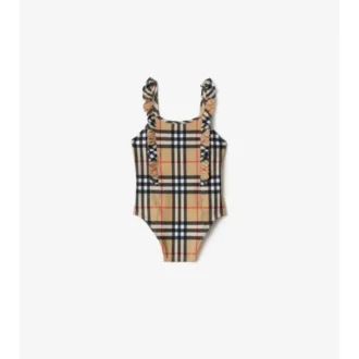 Costume da bagno a quadri con bordi arricciati