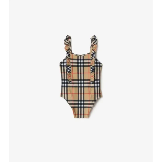 Costume da bagno a quadri con bordi arricciati