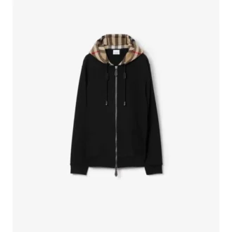 Felpa con cappuccio e zip in cotone a quadri