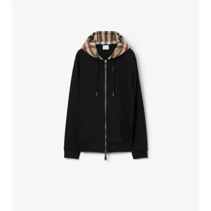 Felpa con cappuccio e zip in cotone a quadri