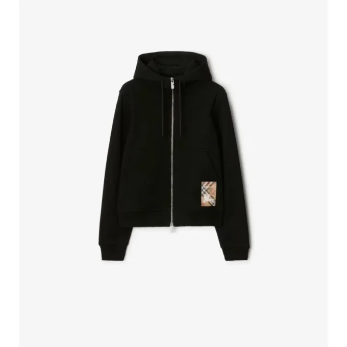 Felpa con cappuccio e zip in cotone Check Label