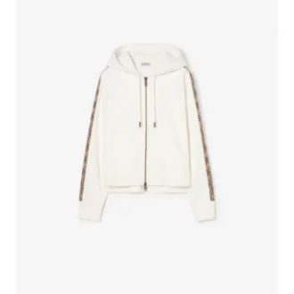 Felpa con cappuccio e zip in cotone con bordi a quadri