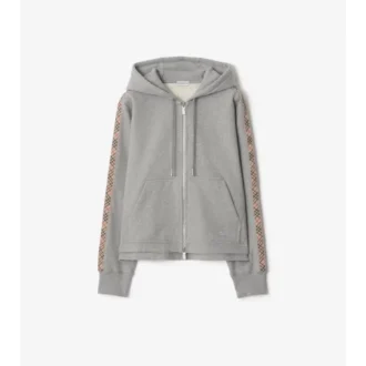 Felpa con cappuccio e zip in cotone con bordi a quadri