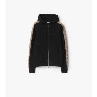 Felpa con cappuccio e zip in cotone con bordi a quadri
