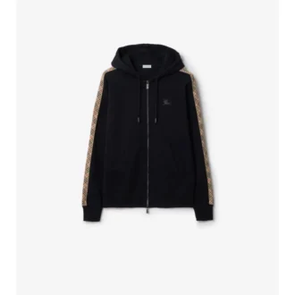 Felpa con cappuccio e zip in cotone con bordi a quadri