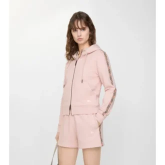 Felpa con cappuccio e zip in cotone con bordi a quadri