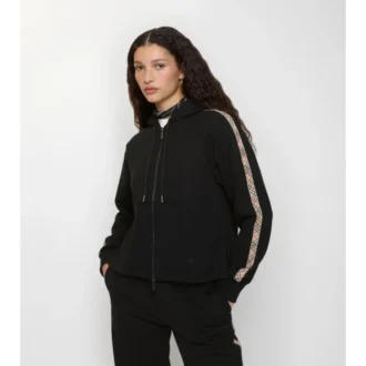 Felpa con cappuccio e zip in cotone con bordi a quadri