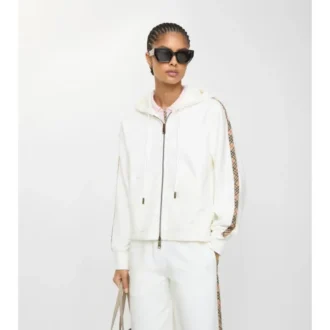 Felpa con cappuccio e zip in cotone con bordi a quadri