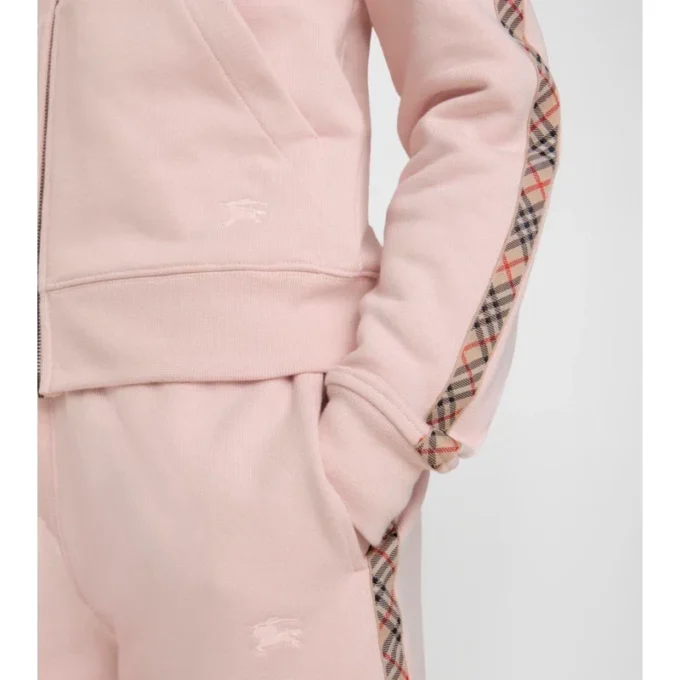 Felpa con cappuccio e zip in cotone con bordi a quadri