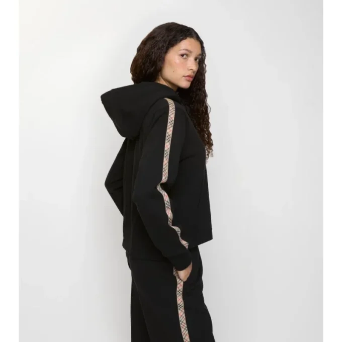 Felpa con cappuccio e zip in cotone con bordi a quadri