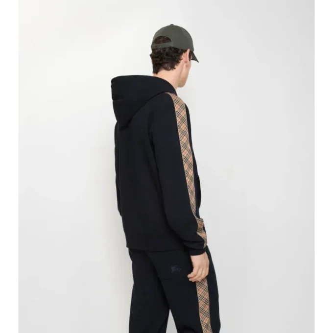 Felpa con cappuccio e zip in cotone con bordi a quadri