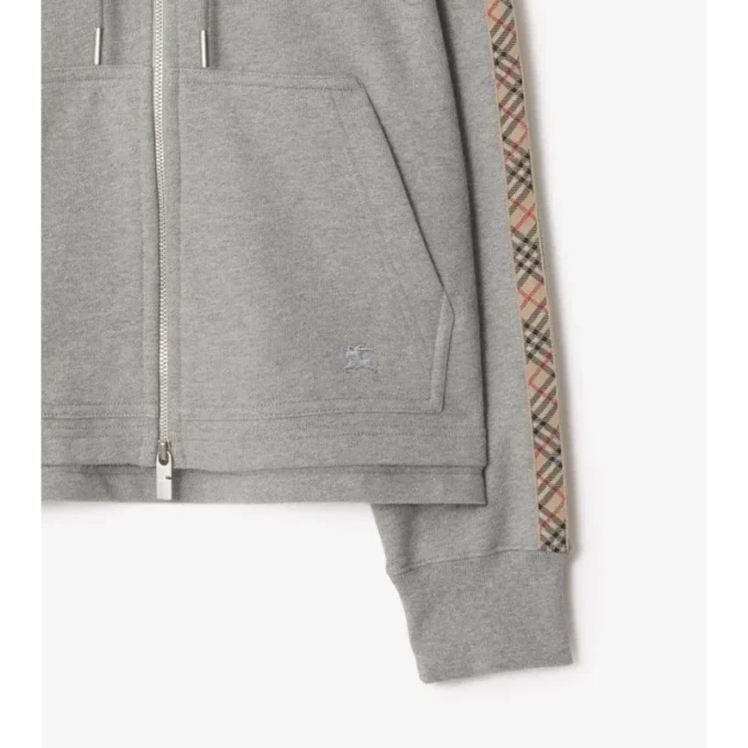 Felpa con cappuccio e zip in cotone con bordi a quadri