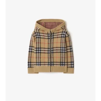 Felpa con cappuccio e zip in lana a quadri