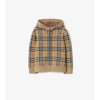 Felpa con cappuccio e zip in lana a quadri