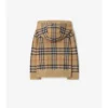 Felpa con cappuccio e zip in lana a quadri