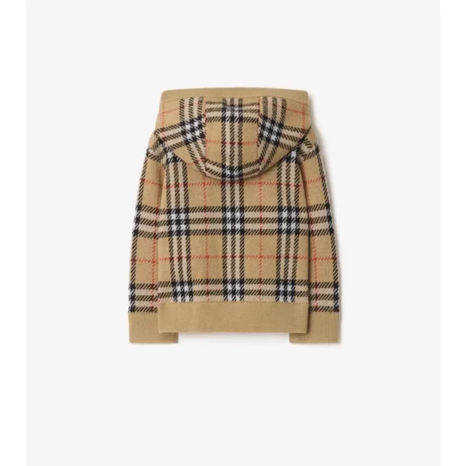 Felpa con cappuccio e zip in lana a quadri
