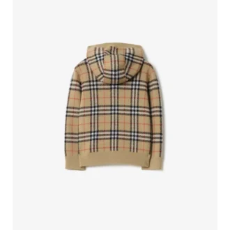 Felpa con cappuccio e zip in lana a quadri
