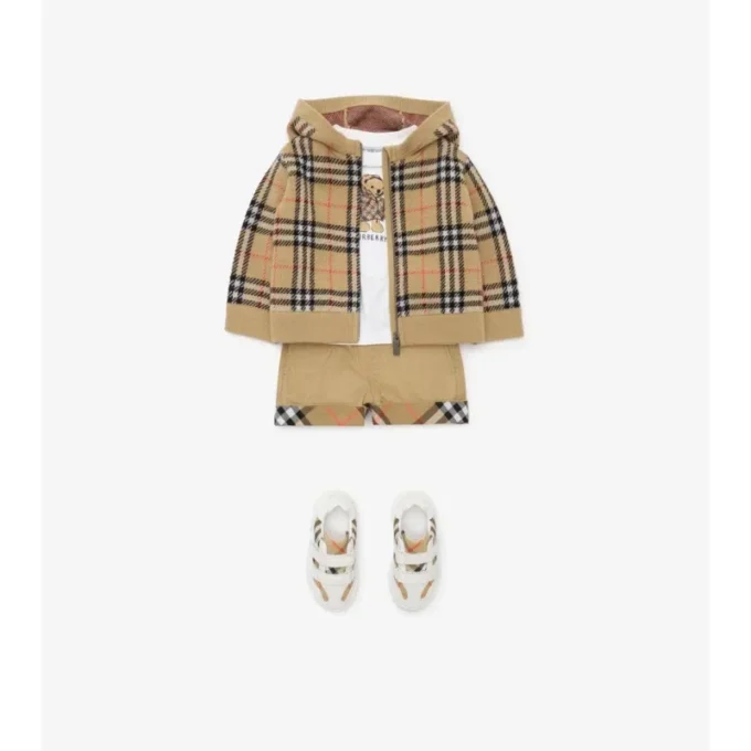 Felpa con cappuccio e zip in lana a quadri