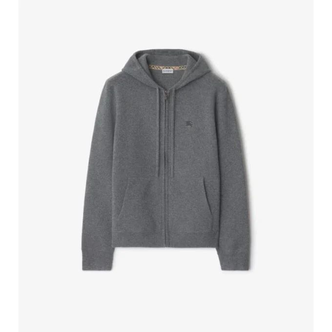Felpa con cappuccio e zip in misto cashmere