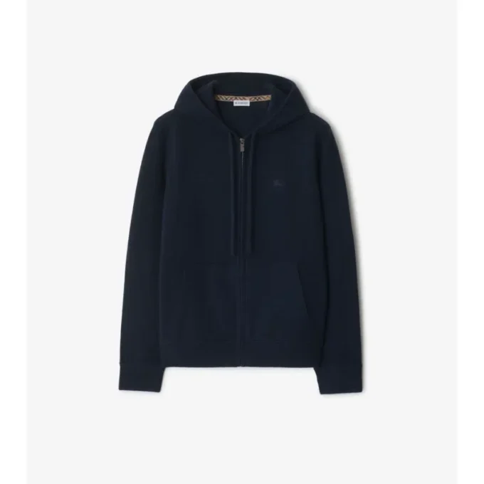 Felpa con cappuccio e zip in misto cashmere