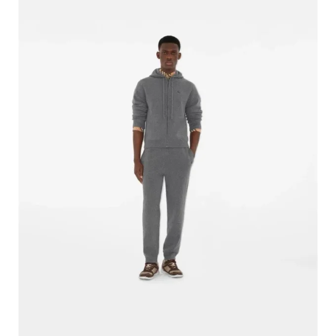 Felpa con cappuccio e zip in misto cashmere