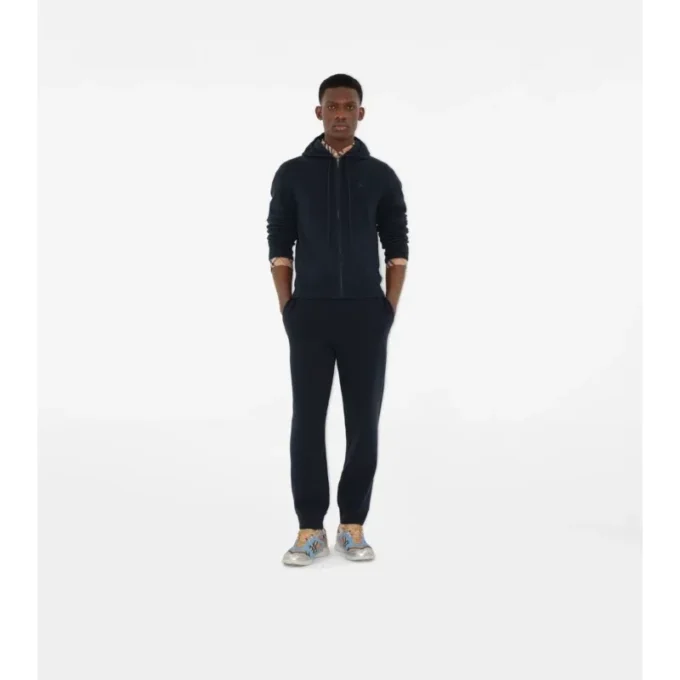 Felpa con cappuccio e zip in misto cashmere