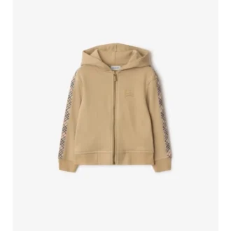 Felpa con cappuccio in cotone a quadri con zip