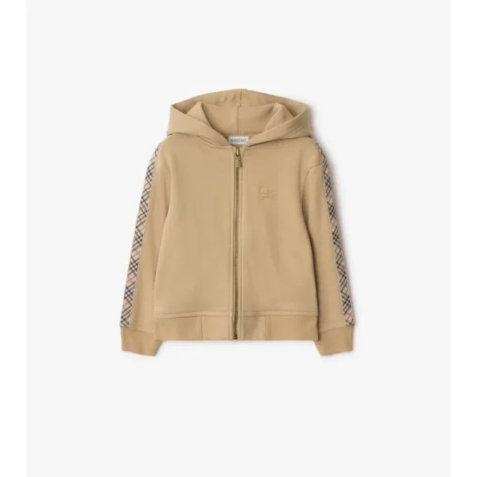 Felpa con cappuccio in cotone a quadri con zip